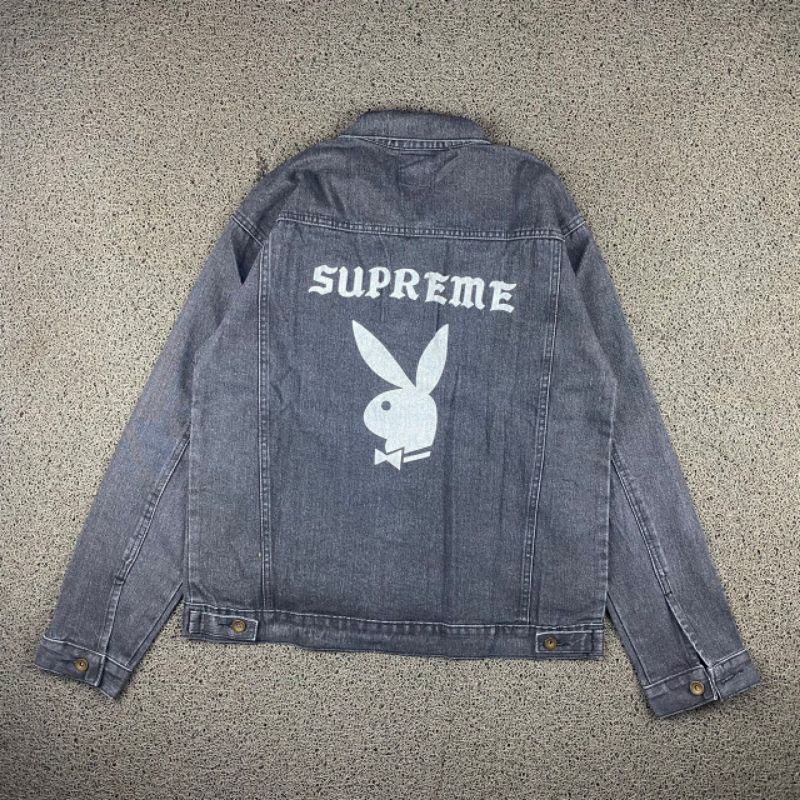 JAKET DENIM SUPREME FULL TAG LABEL CASUAL HYPE