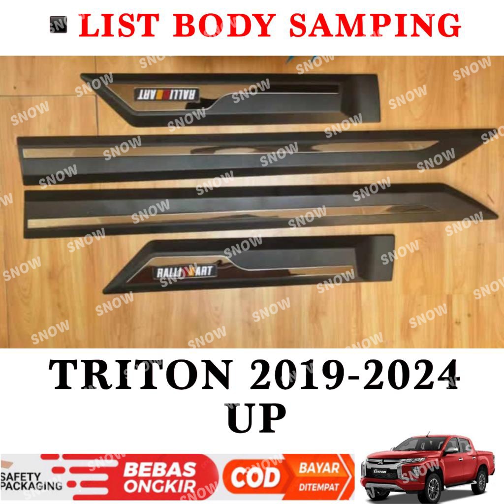 List body Samping Mobil All New Triton 2019 2022 2023 2024 UP Ralliart Activo Hitam List Chrome