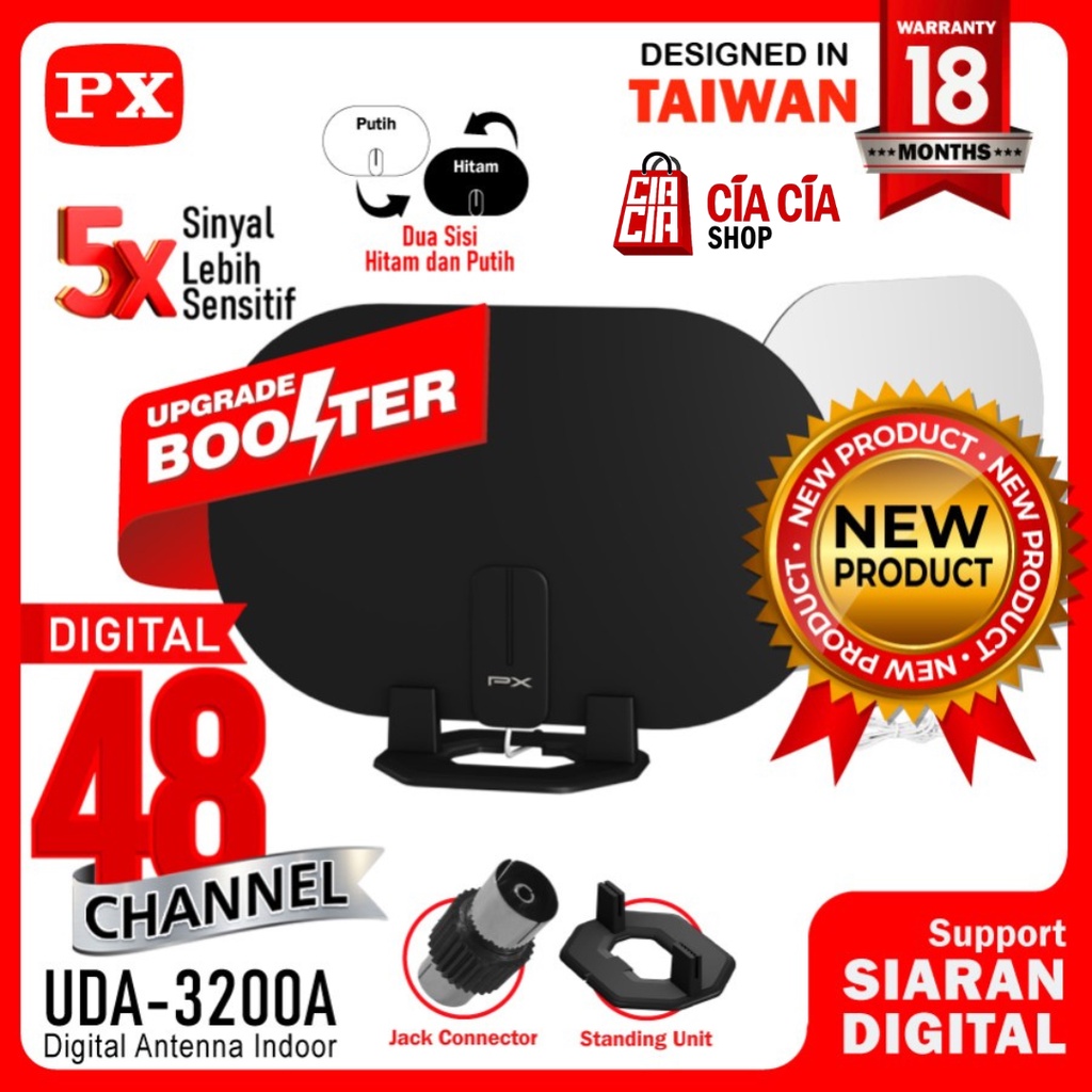 Antena TV Digital Analog Indoor Dinding DVB T2 + Booster PX UDA-3200A