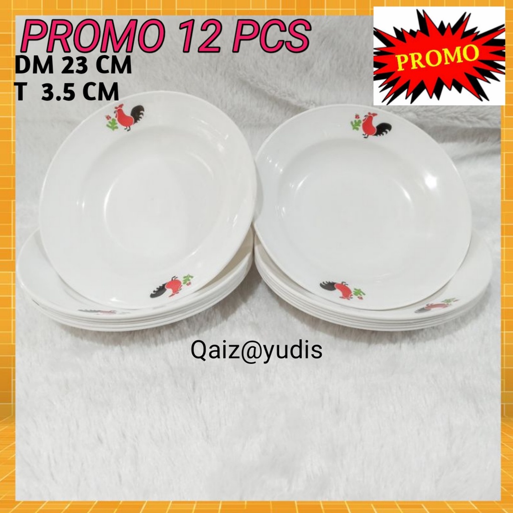 PROMO 1 LUSIN PIRING PLASTIK MOTIF AYAM JAGO / PIRING PLASTIK AYAM 23CM / PIRING MOTIF AYAM PLASTIK