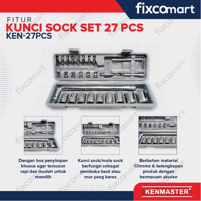 Kenmaster Kunci Sock Set 27 Pcs / Mata Sock / Socket Set