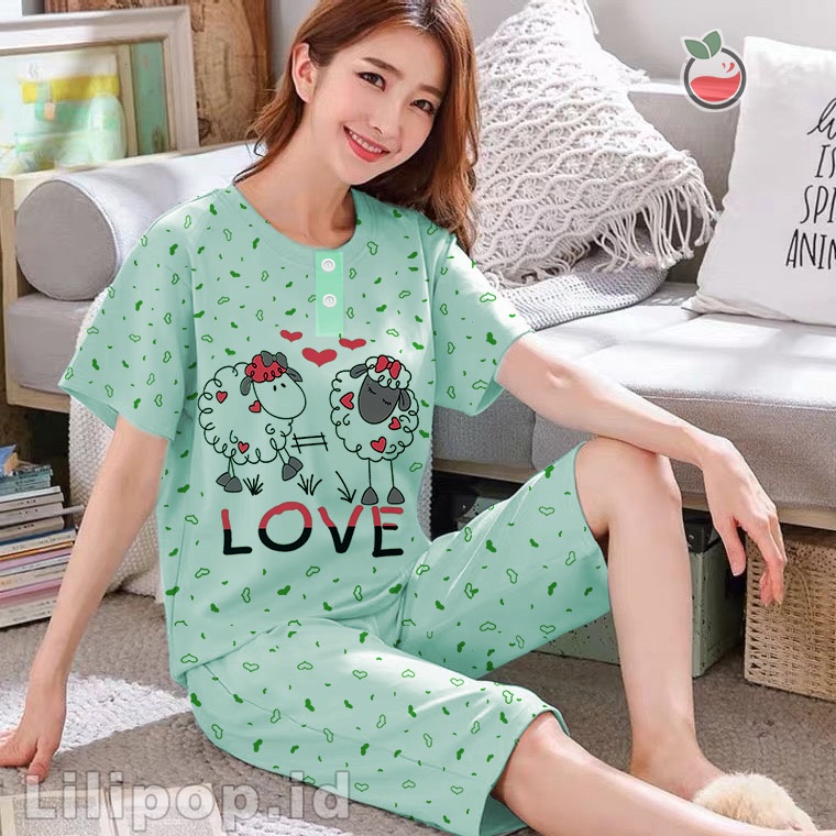 Lilipop.id  Baju Tidur Wanita Sheep 3/4 Jumbo Celana Pendek XXXL Baby Doll Bahan Kaos