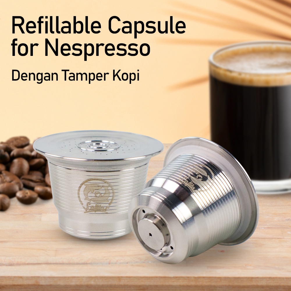 Refillable Capsule Stainless Steel + Tamper for Nespresso Coffee Machine - F456 - 7RHZ36SV Silver