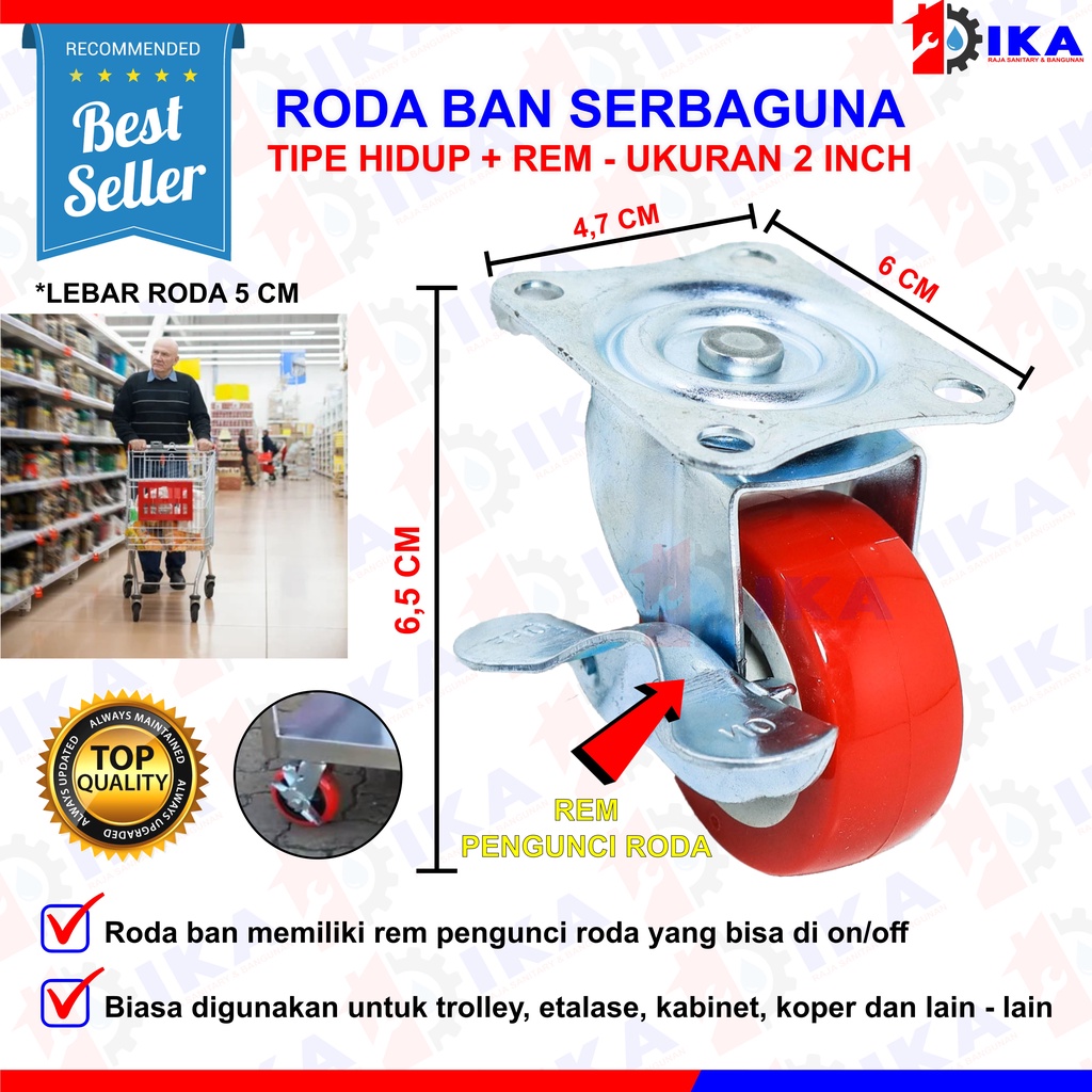 Roda Kastor Plate Pvc Nylon Hidup 2 inch, Caster SKK 2 inch. Troly Troley Etalase (1 pcs)