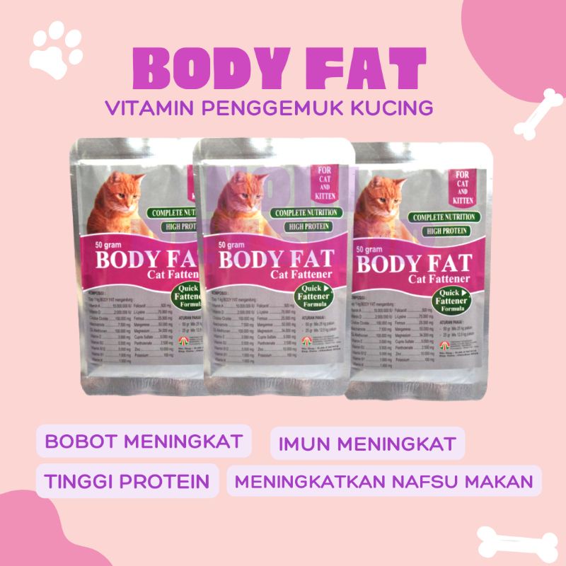 [BISA COD] BODY FAT PENGGEMUK KUCING 50 GRAM | OBAT VITAMIN PENGGEMUK KUCING NUTRISI KITTEN CAT BODYFAT SUPER CEPAT BENTUK POWDER GR