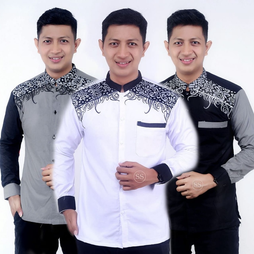 BAJU KOKO SERAGAM HADROH PRIA DEWASA LENGAN PANJANG PUTIH FASHION MUSLIM ALA SANTRI