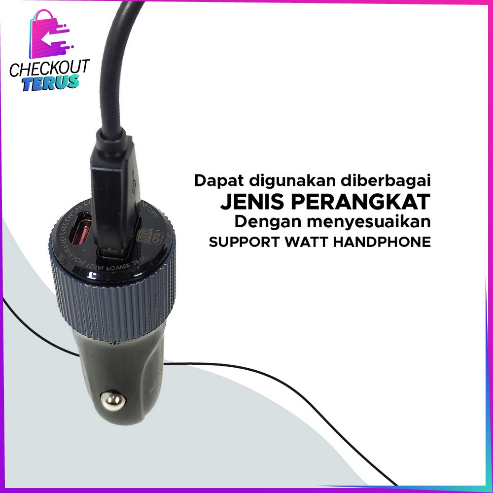 CT C819 Car Charger Mobil Type C Adaptor 2 Ports Fast Charging Pengisi Daya Cepat QC3.0 For Handphone Colokan Mobil USB-C Tablet