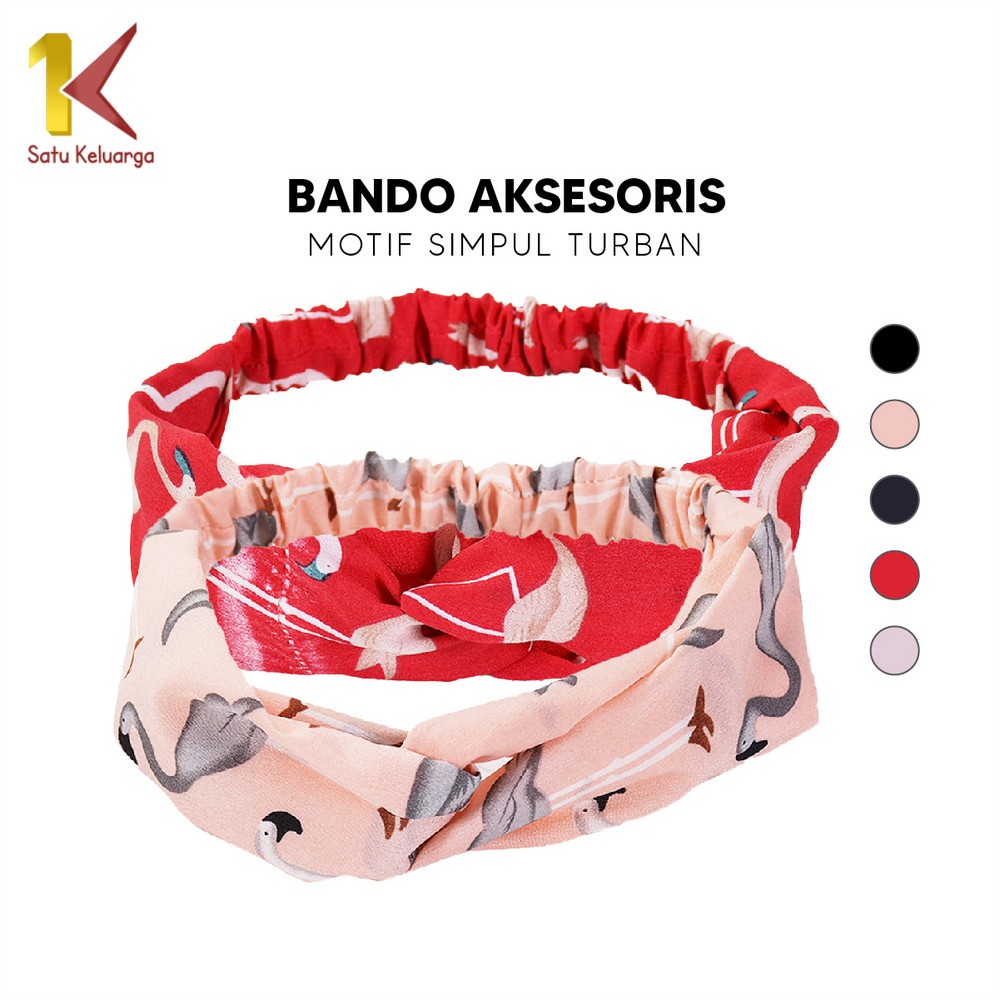Satu Keluarga Bando Korea Motif Flamingo C66 Bendo Karet Karakter Hewan Bandana Kain Turban Simpul W