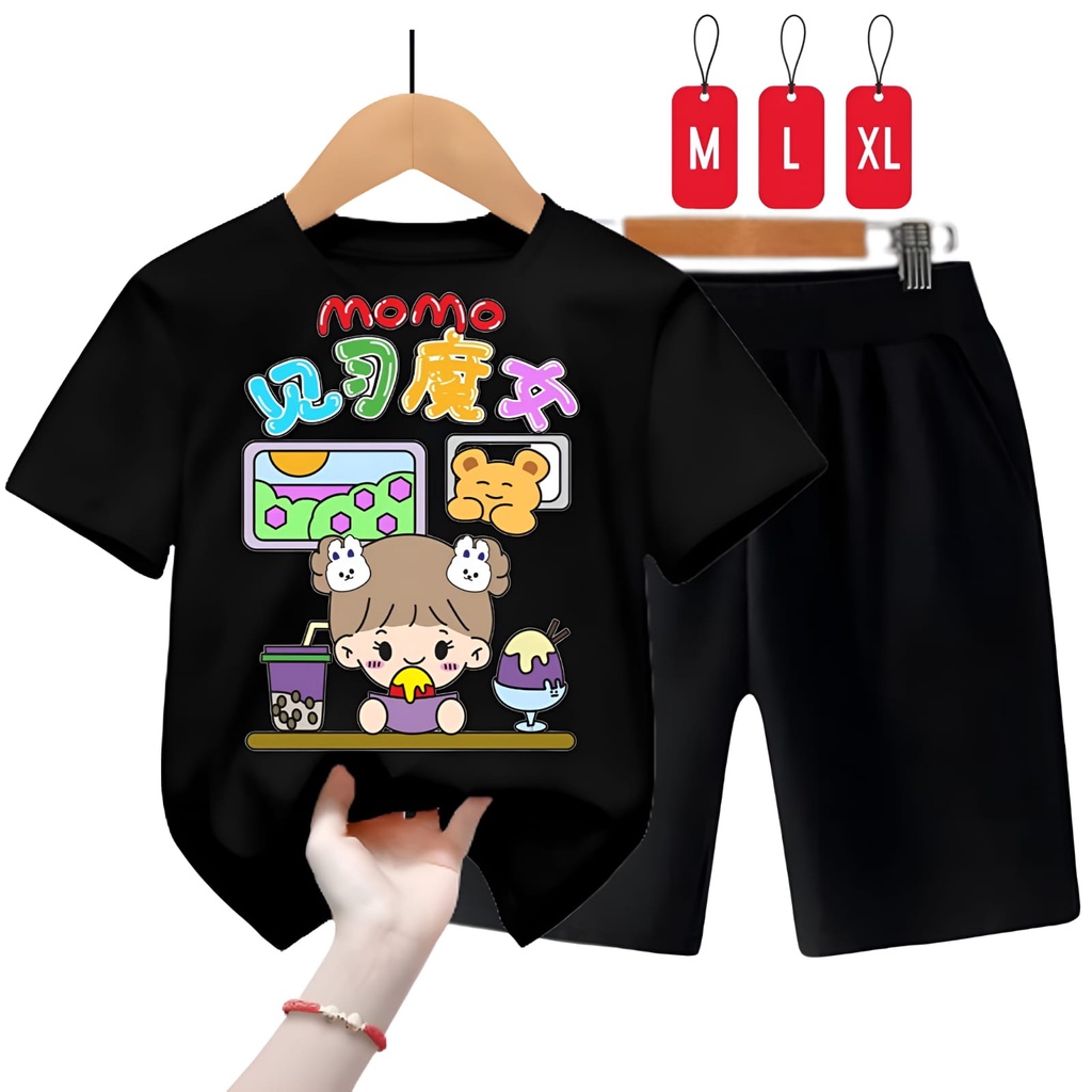 Hzl_outfit Baju Setelan Kaos Anak Perempuan Momo Trend/ Size M,L,XL