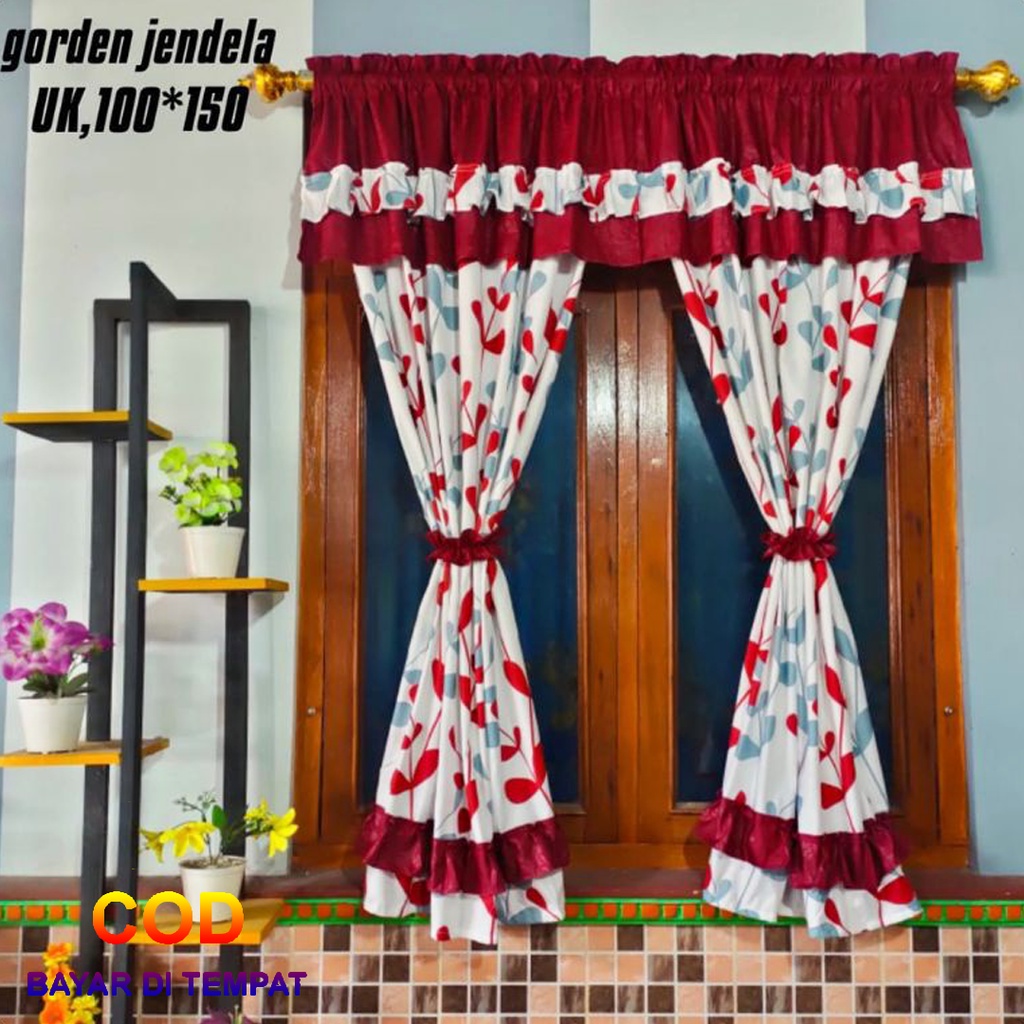 ✅COD Gorden Serut Jendela 100x150 Rumbai Poni Aneka Motif Dan Warna Perlengkapan Dekorasi Rumah