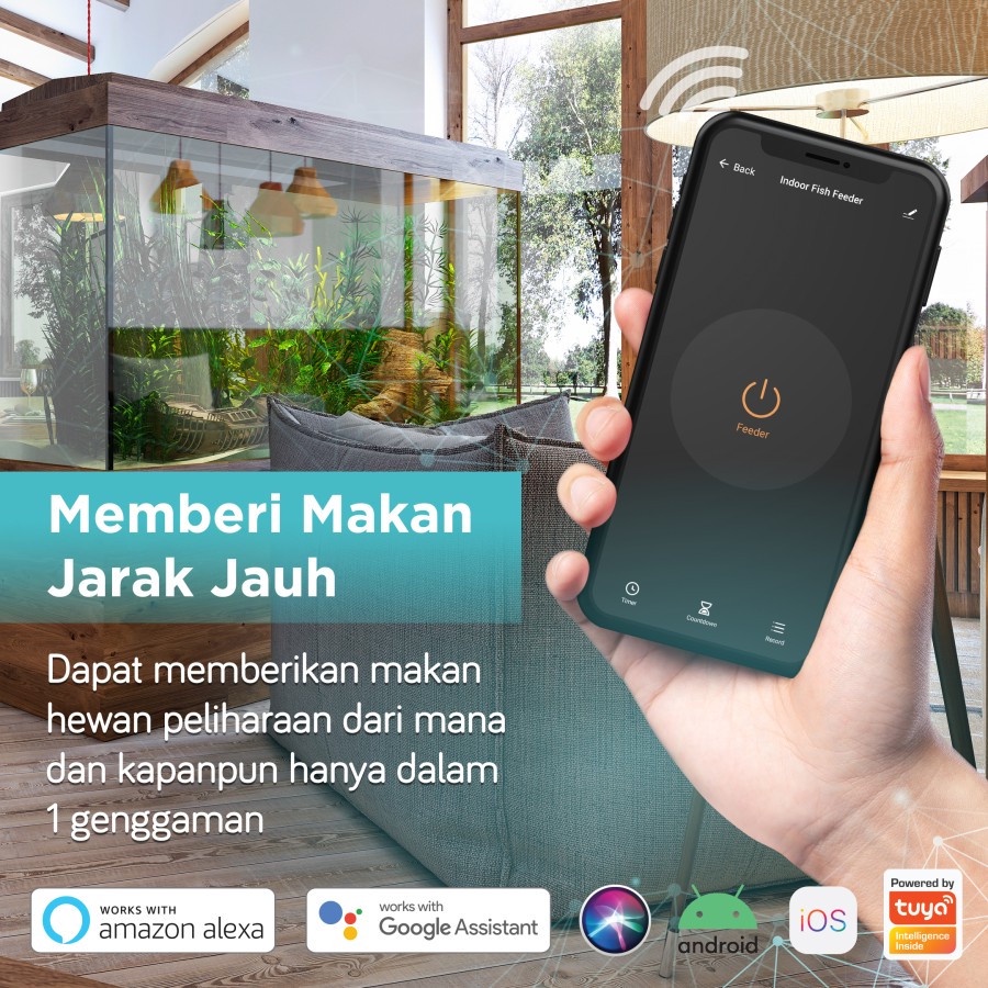 BARDI Smart Fish Feeder Pakan Tempat Makan Ikan Otomatis Wifi Alexa Home Automation