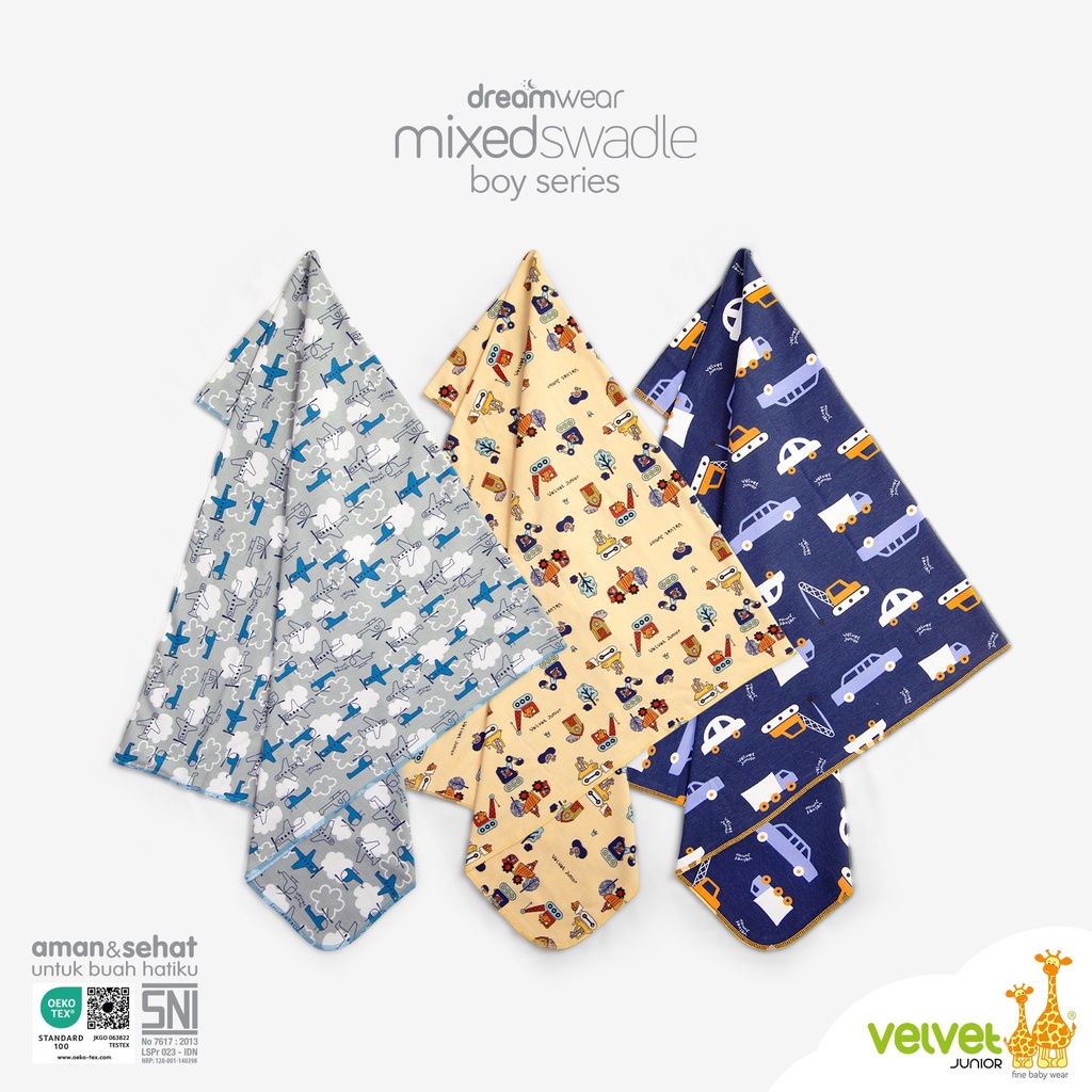 Velvet Junior Bedong Bayi Cotton Motif 3in1