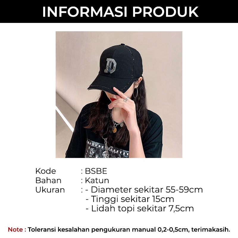 Topi Baseball Pria Wanita Distro Polos Motif D Manik Casual Cap Elegant Sport Kualitas Import BSBE