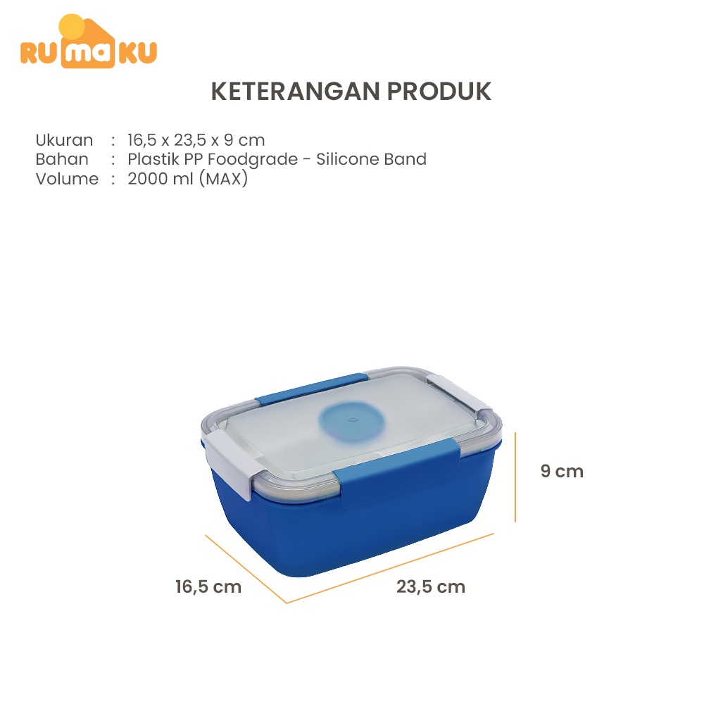 Rumaku Kotak Makan 2000ml Lunchbox Tempat Makan Double Layer dengan Tempat Sambal