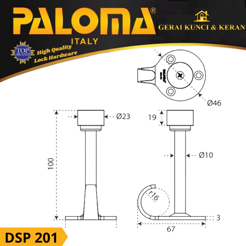 PENAHAN PINTU DOOR STOPPER PALOMA KARET DSP 201 HOOK