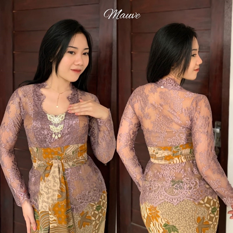 kebaya metalik glossy bahu kerut