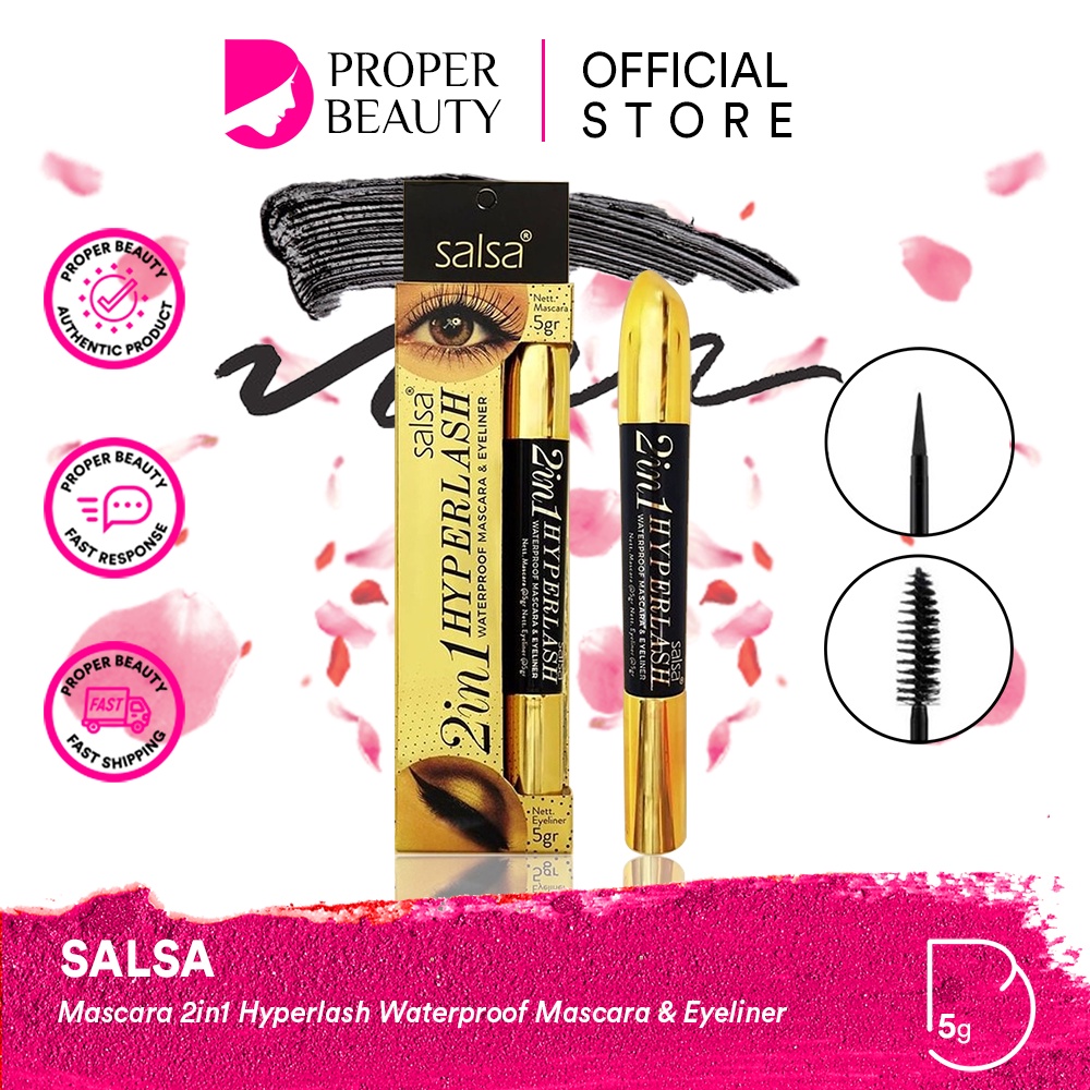 SALSA Mascara 2in1 Hyperlash Waterproof Mascara &amp; Eyeliner Indonesia / 5g / 2 in 1 Maskara Eye Liner Eyebrow Brow Bulu Mata Alis / Panjang Lentik Curly Anti Air Tahan Lama / Color Warna Black Hitam Pen Pencil Pensil / Cosmetic Makeup Eye Make Up Series