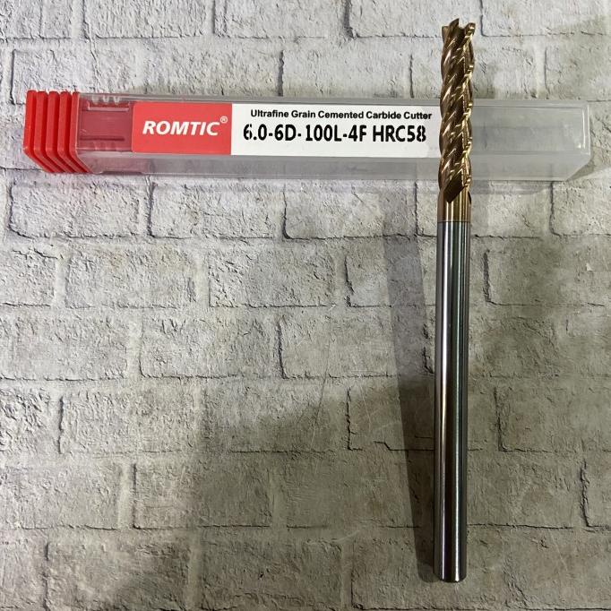Endmill 6x100 mm long carbide HRC58 merk ROMTIC  6 x 100 mm