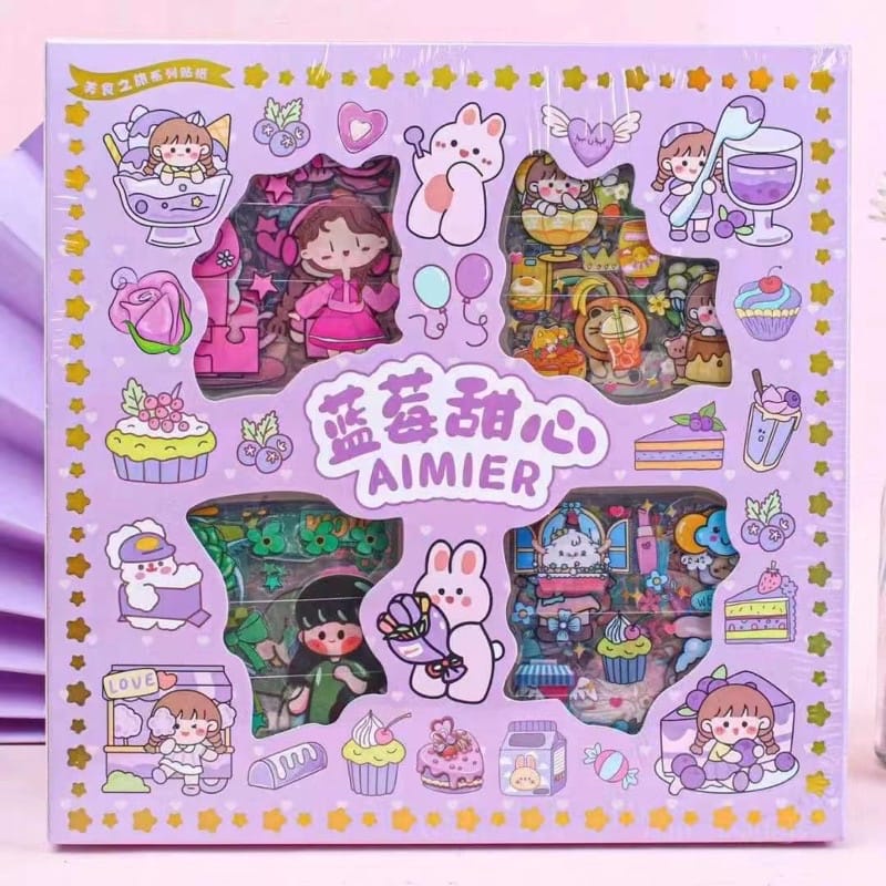 1 Box isi 100 Lembar Stiker 2D Motif Kartun Korea Lucu Anti Air Dekorasi Handbook Botol