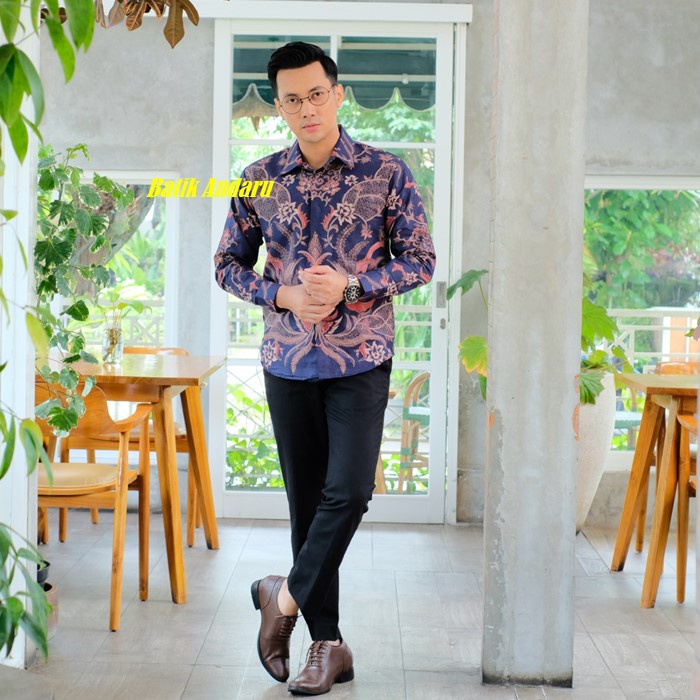 Kemeja Batik Pria Slim Fit Lengan Panjang Modern Heem Premium Elegant Sentani Warna Biru