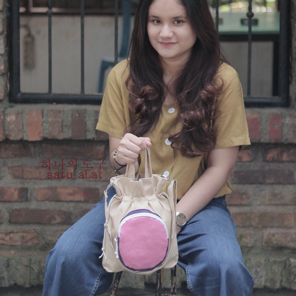 SATU ALAT Tas Selempang Serut SABRINA 100% Canvas Premium Tebal Tas Kanvas