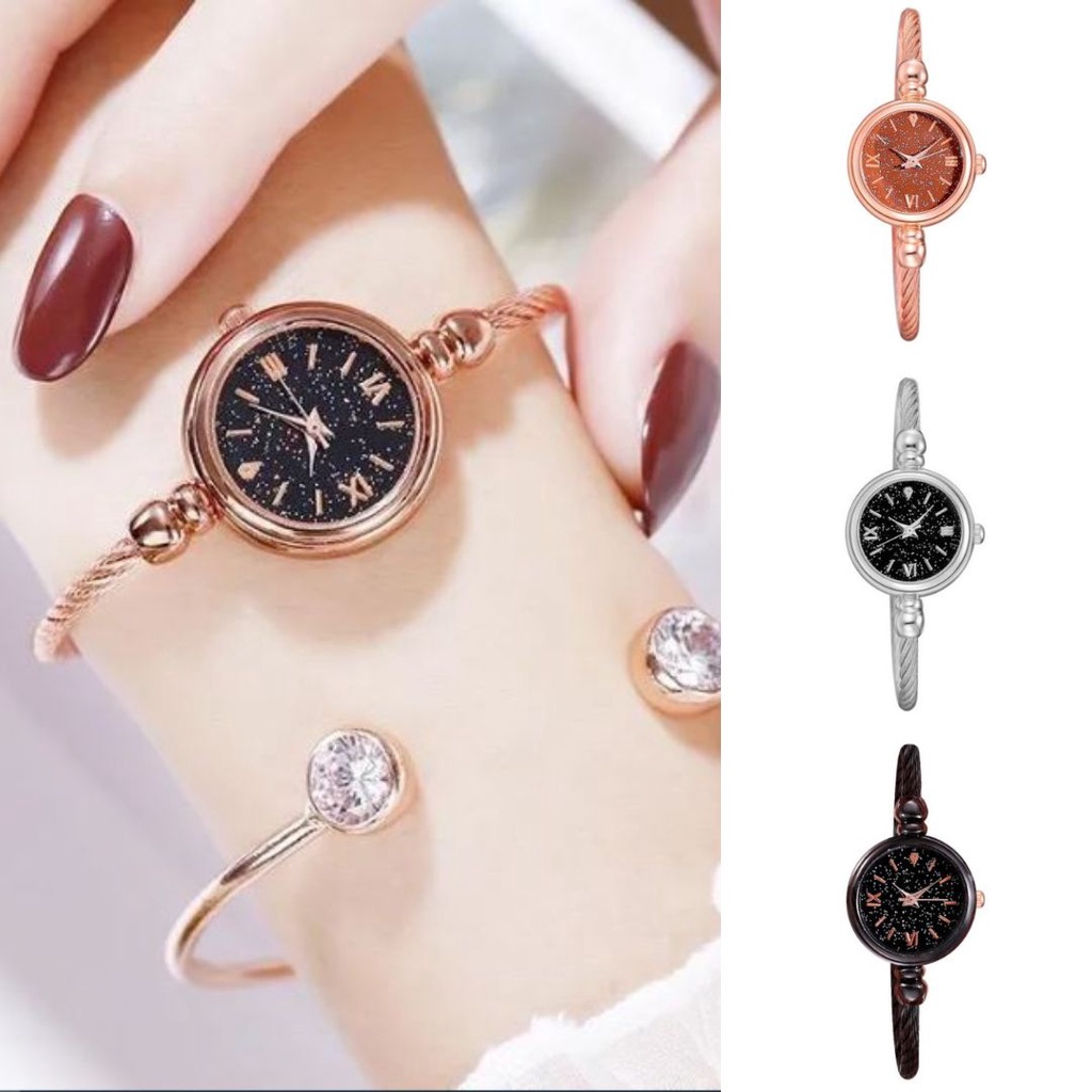 Jam Tangan Wanita Analog Gelang Rantai Stainless Steel Pasir Korea style Fashion