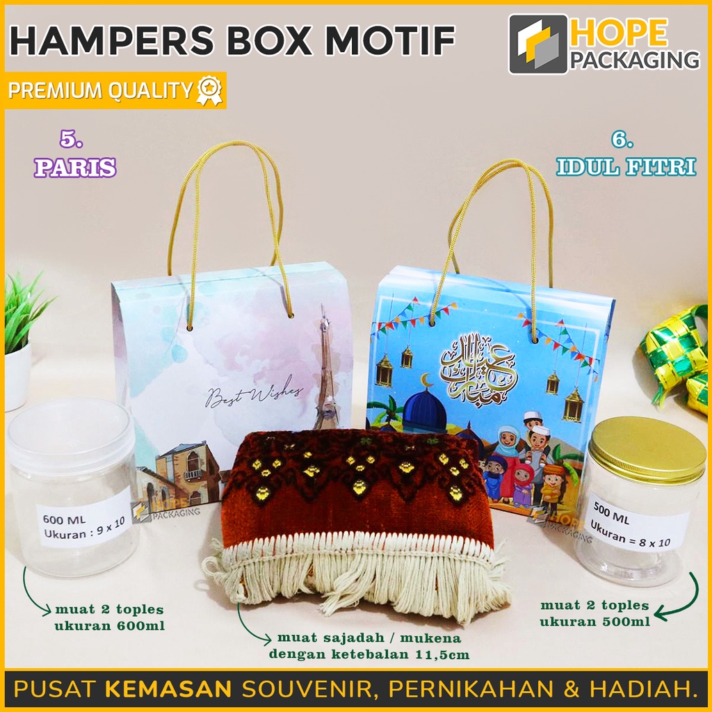 

Gift Box Hampers Lebaran / Tas Jinjing Souvenir Kue Kering / Kotak Kue / Box Kue Toples 500ml / Box Hadiah Motif / Souvenir Lebaran Alat Sholat