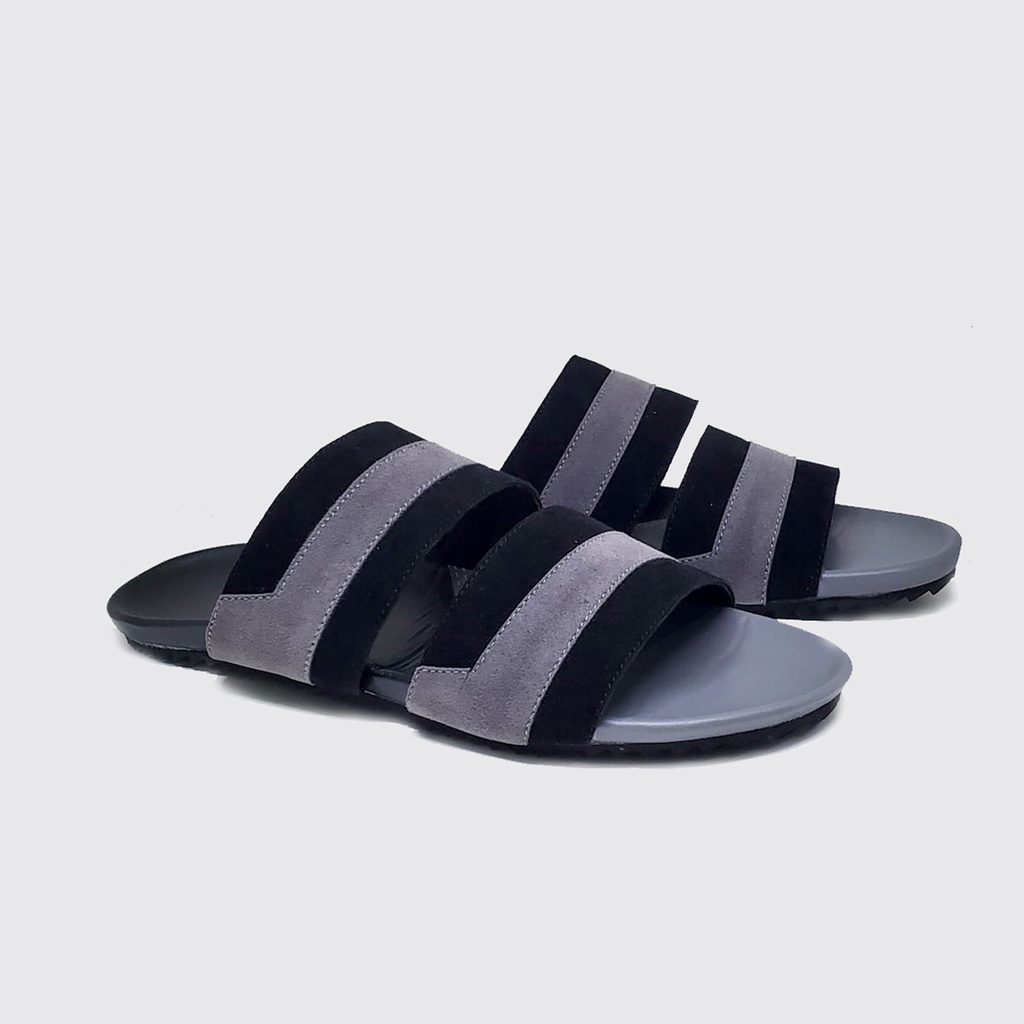 ALZELVIN X ZAGIB | Sandal Pria Black Grey Flat Big Size Sendal Slide Casual Cowok Ukuran Jumbo 43-47