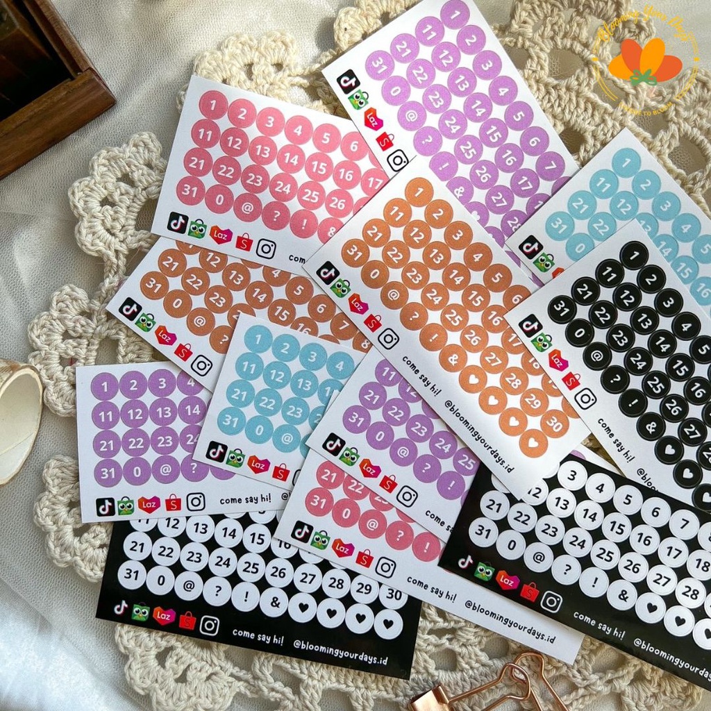 

bloomingyourdays label stiker angka number deco sticker date planner monochrome pastel dekorasi journal angka aesthetic