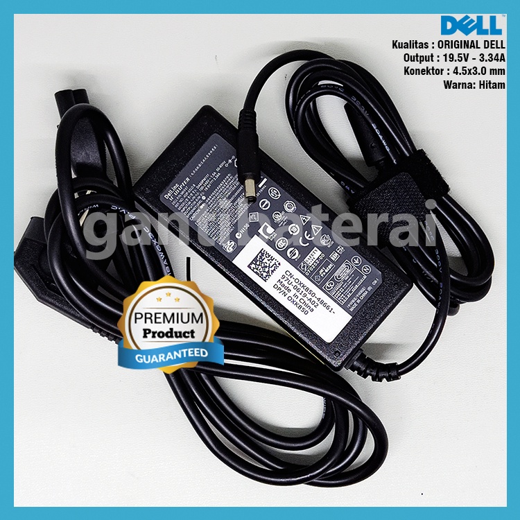 Adaptor Charger Laptop DELL 19.5V 3.34A 65W 4.5x3.0mm Original