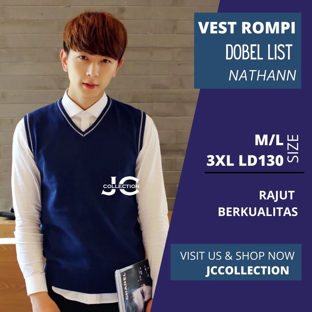 Rompi Pria Rajut Knit Vest Vneck Variasi List Nathan - JCCollections