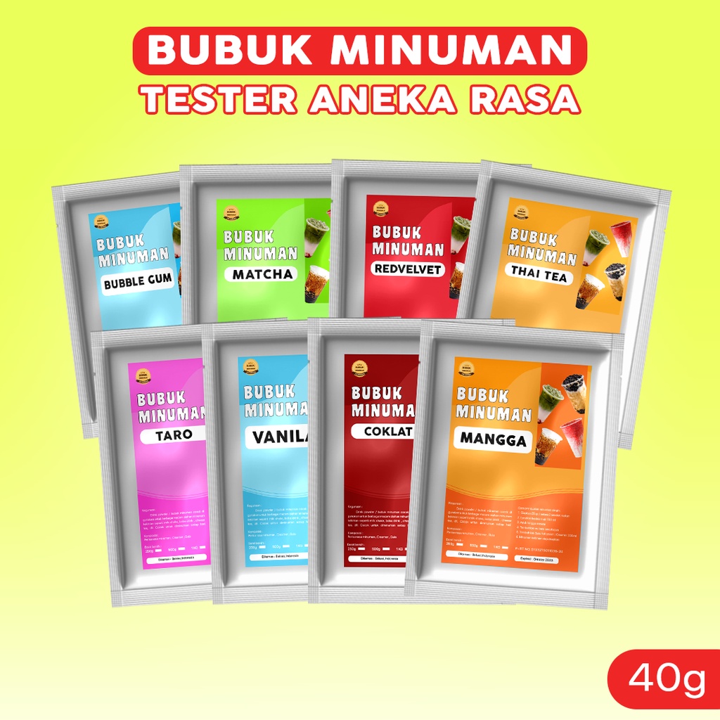 BUBUK MINUMAN ANEKA RASA /  SERBUK MINUMAN RASA 40GR / BUBUK MINUMAN RASA 40GR / TESTER BUBUK MINUMAN ANEKA RASA