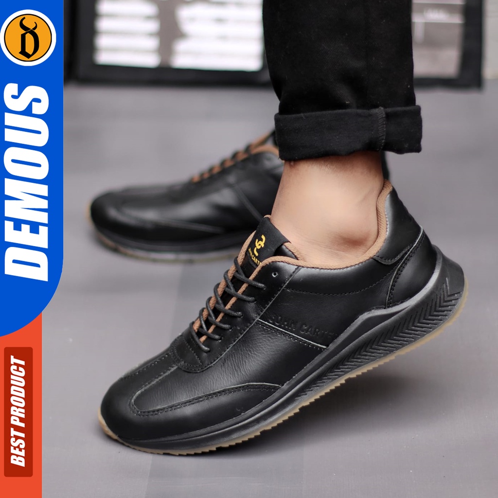 Demous Sepatu Kasual Pria Sneakers Kulit Asli Sporty Casual Kerja Hitam Sparta