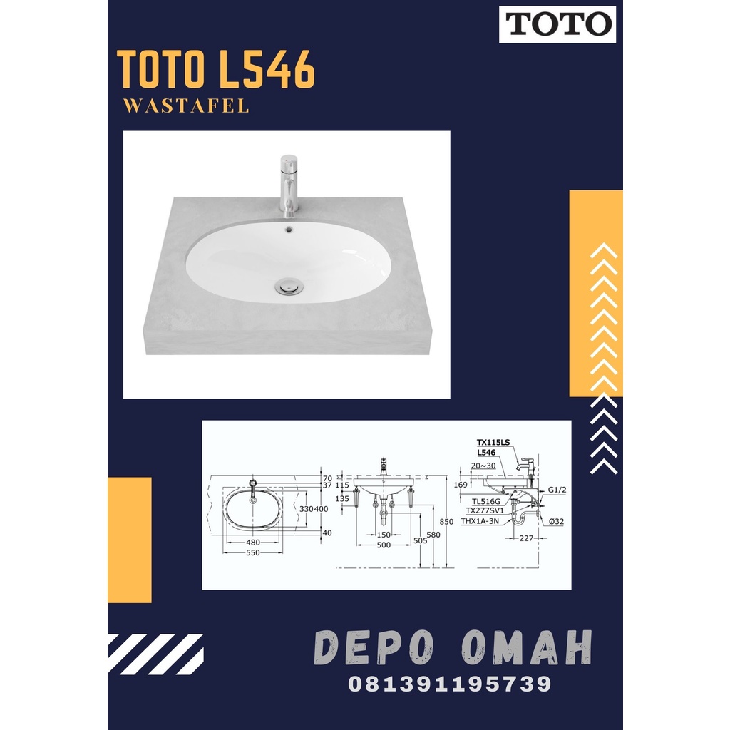TOTO Under Counter Lavatory / Wastafel L546 - BODY ONLY