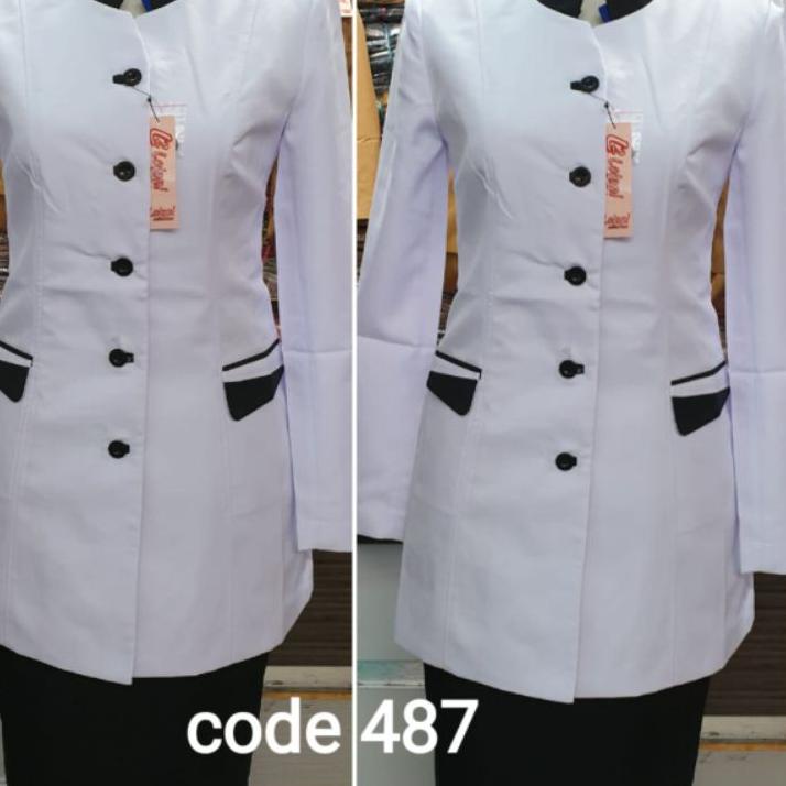 jwth -48 seragam pns wanita putih hitam/ seragam asn wanita putih hitam/ atasan putih lis hitam pns 