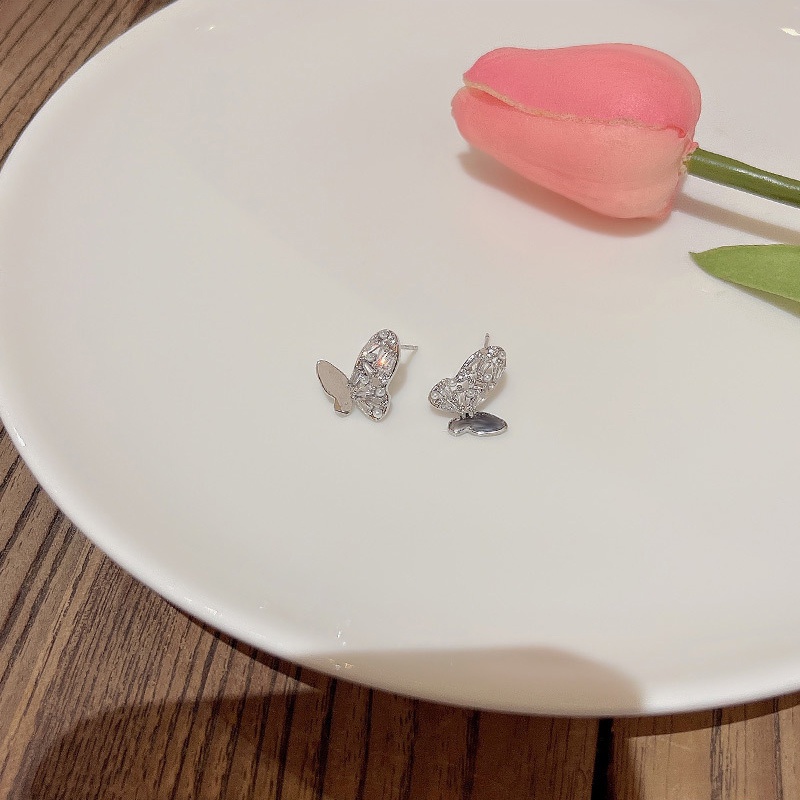 Anting Stud Kupu-Kupu Zirkon Gaya Baru, Jarum Perak925, Anting Lucu Mewah