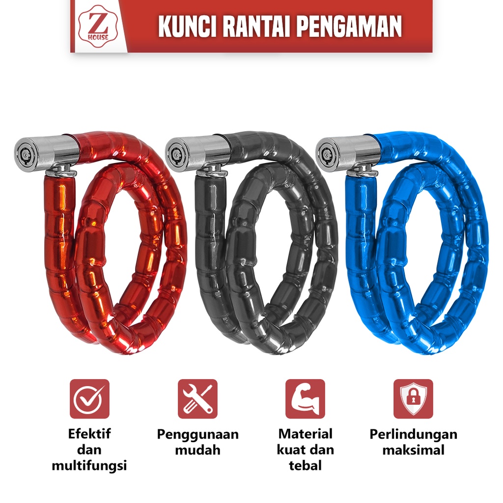 Gembok / Kunci / Rantai Sepeda Kunci Gembok Sepeda Anti Maling Cable Coil Lock Stainless Steel gembok kabeI sepeda dengan kunci kepala besi helm