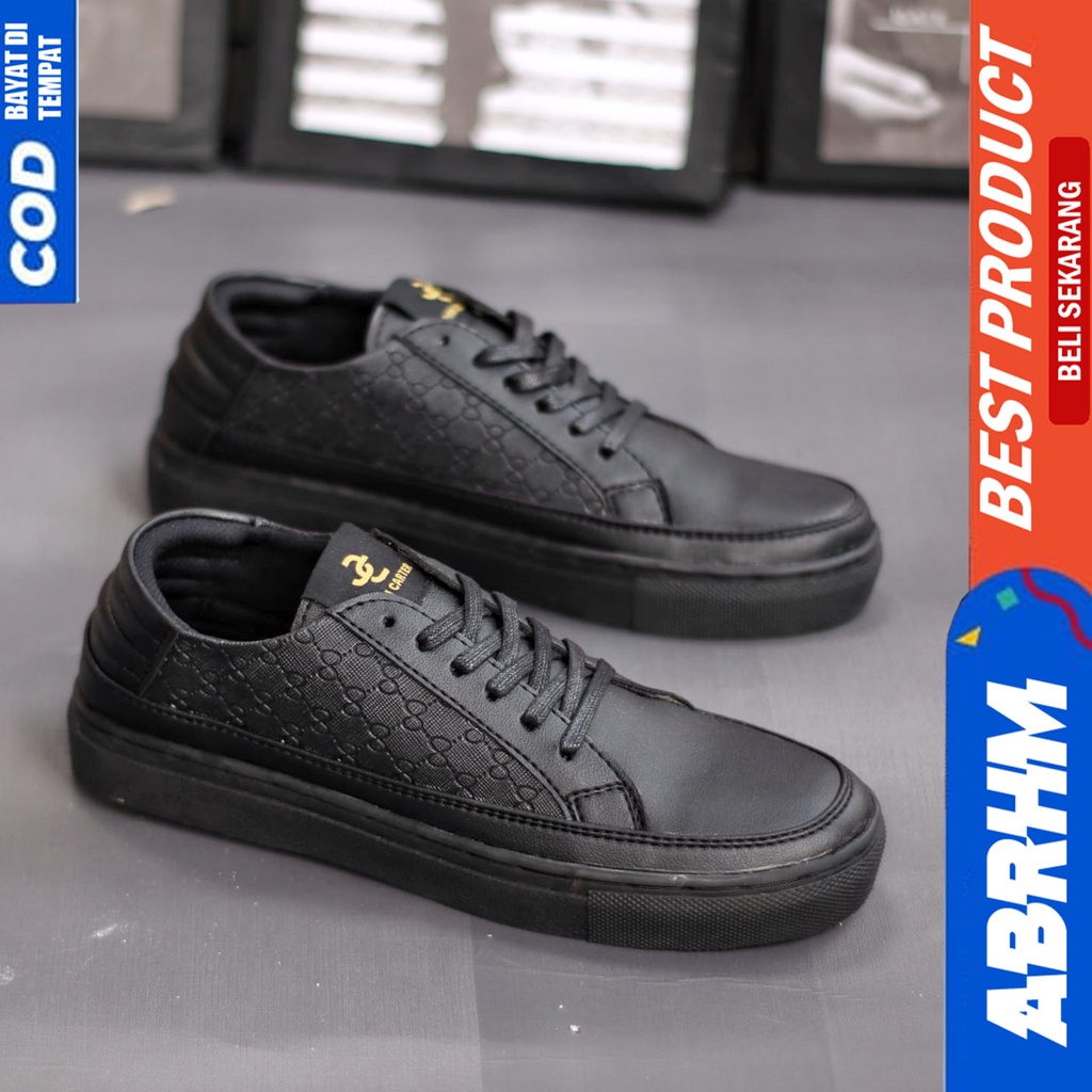 Sepatu Sneakers Pria Casual  Hitam Kerja Abrhm Alteroi