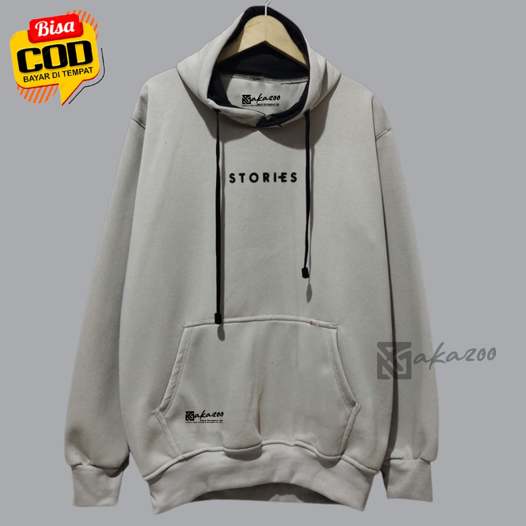 ziper hoodie pria original Sablon Stories Warna Abu Muda sweater pria distro jumbo hoodie oversize korean style pria hoodie akazoo