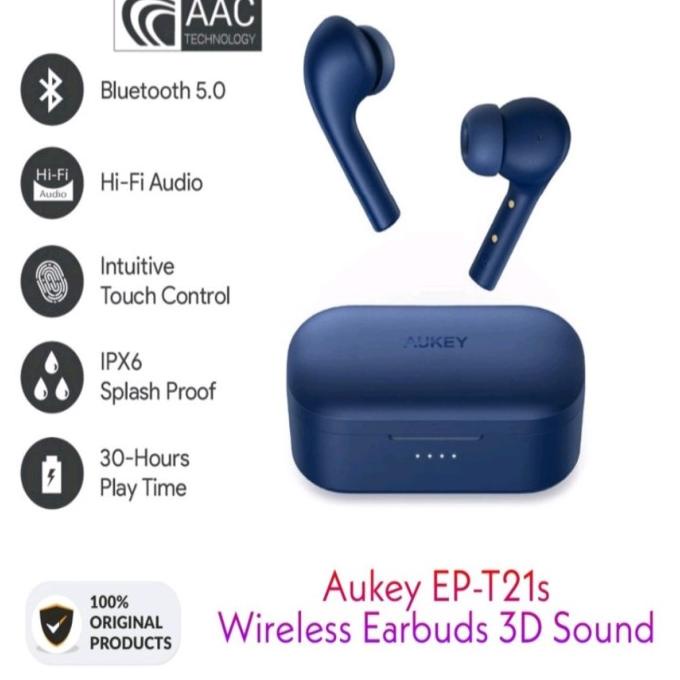 Headset TWS Aukey EP-T21S Blue Wireless Bluetooth Earphone