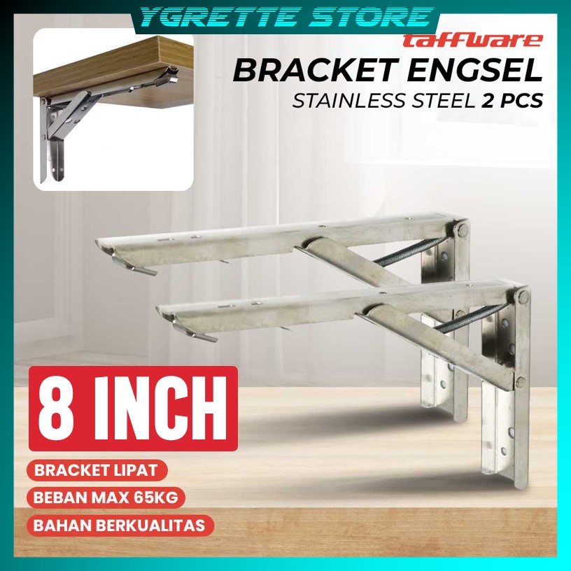 YGRETTE - 8 INCH SEPASANG BRAKET ENGSEL SIKU AMBALAN RAK BRACKET DINDING MEJA ENGSEL LIPAT
