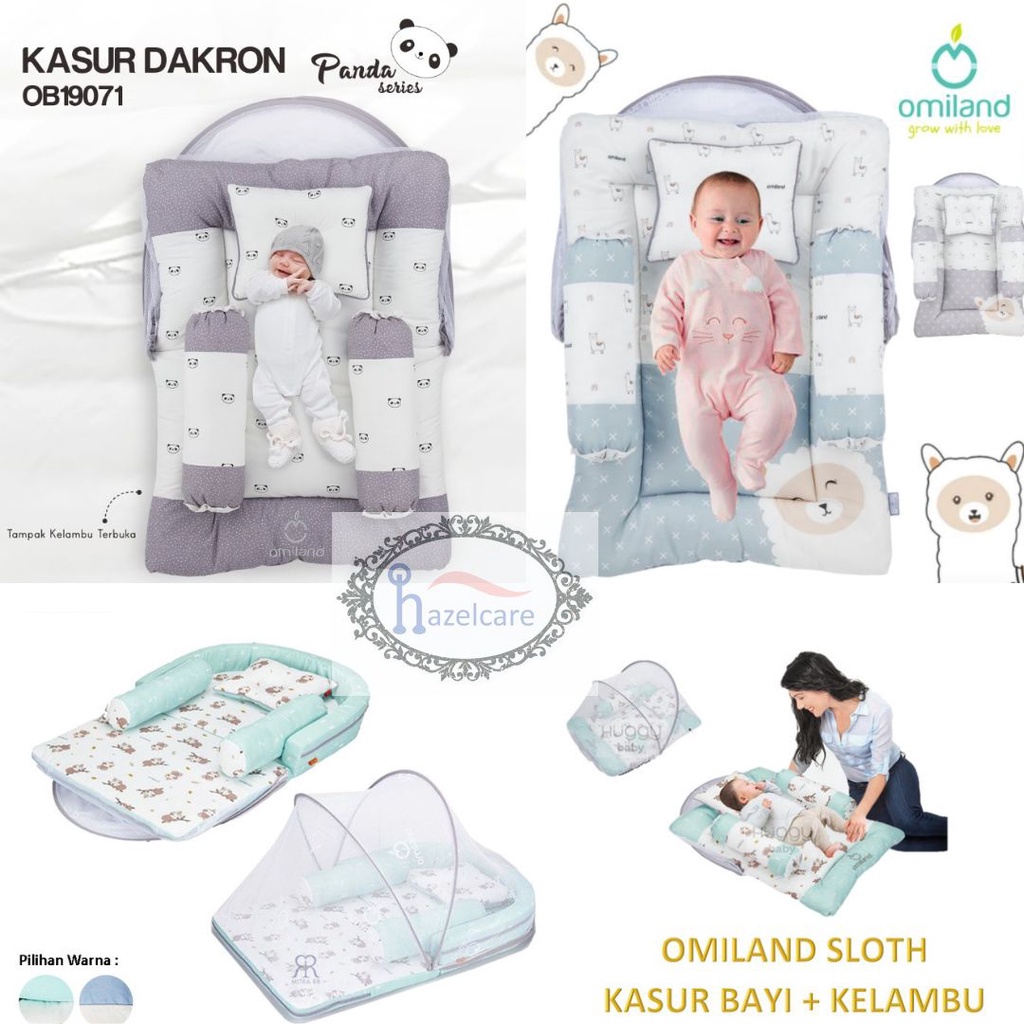 [Hazelcare] OMILAND Kasur Lipat Bayi Dakron Dacron + Kelambu / Matras Bayi Set Bantal + Guling - Panda / Sloth / Alpaca / Rainbow Series