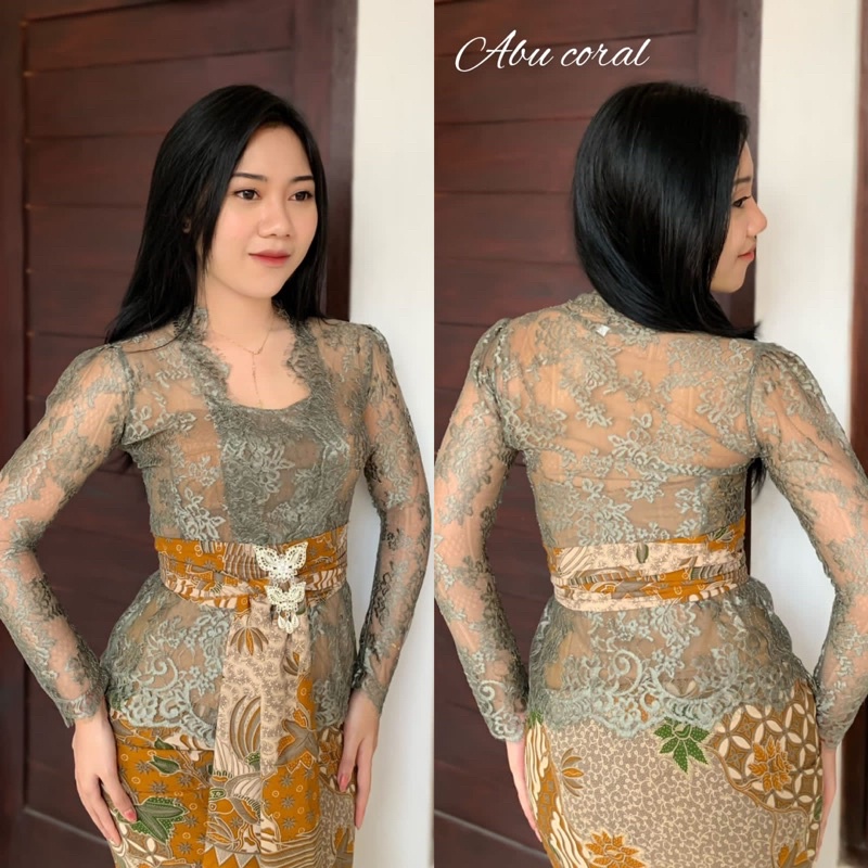 kebaya metalik glossy bahu kerut