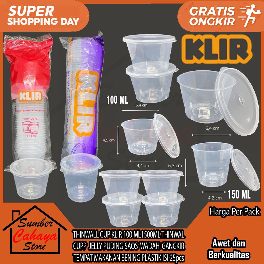 Klir Thinwall Cup 100 Ml150 Ml Thinwal Cupp Jelly Puding Saos  Wadah Cangkir Tempat Makanan Bening P