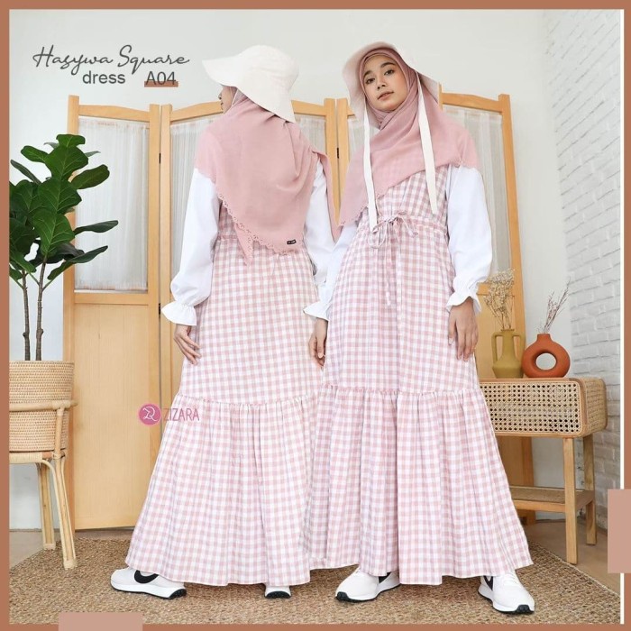 Sale Hasywa Dress By Zizara Gamis Kombinasi Polos Kotak Serut Busui Ruffle Sale