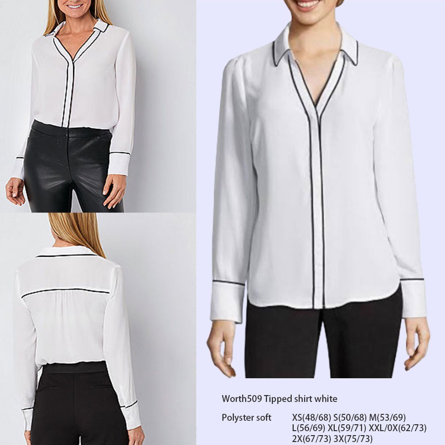 [shp] WORTHINGTON 509 Tipped Shirt - White - Baju Atasan Kemeja Kerja Putih Lengan Panjang Wanita Br