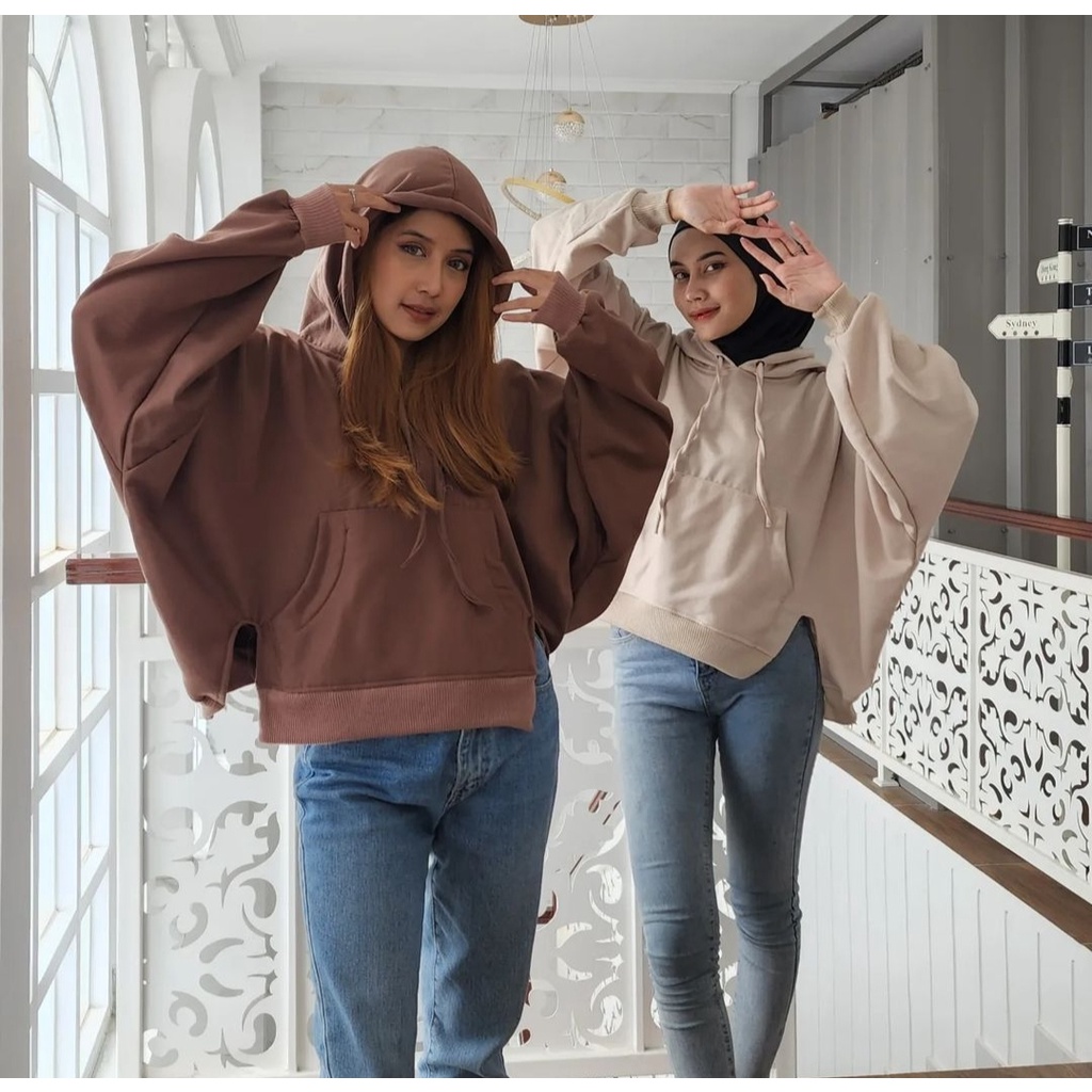 Sweater Bigsize BATWING SPLIT Hoodie Wanita Fashion Kasual Kekininian Outfit Korean