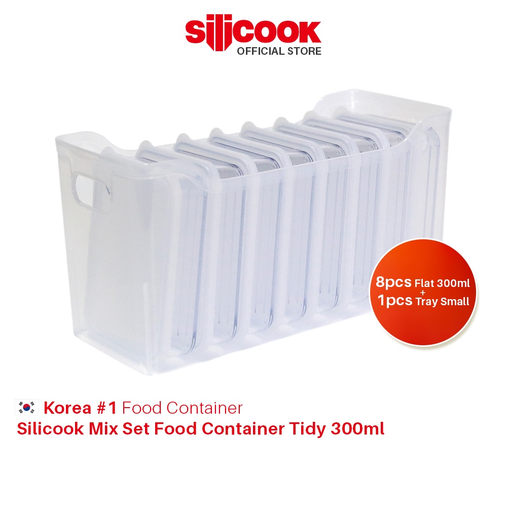 Silicook Mix Set Food Container Tidy 300Ml [8Xflat300Ml + 1Xtray Small] Food Container Organizer