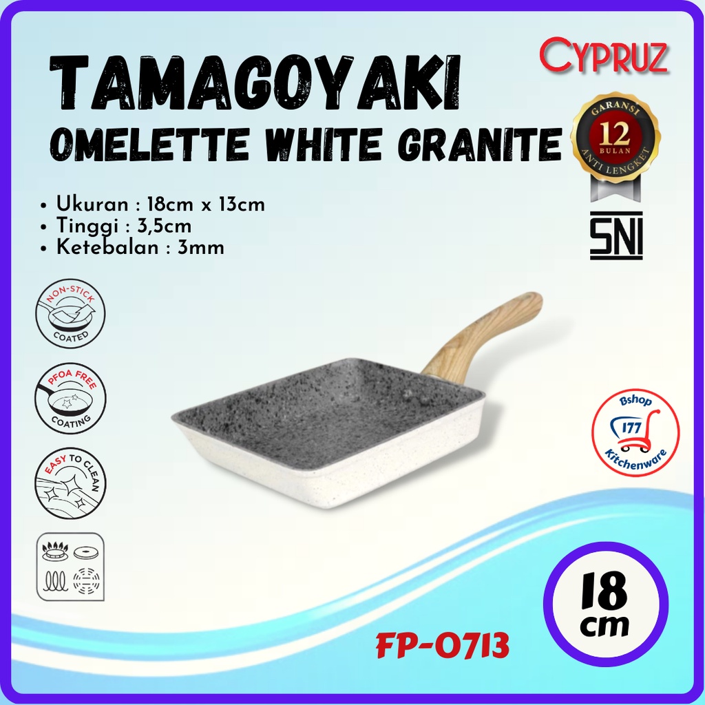 Cyptuz Wajan Anti Lengket Tamagoyaki Omelette Pan White Granite FP-0713