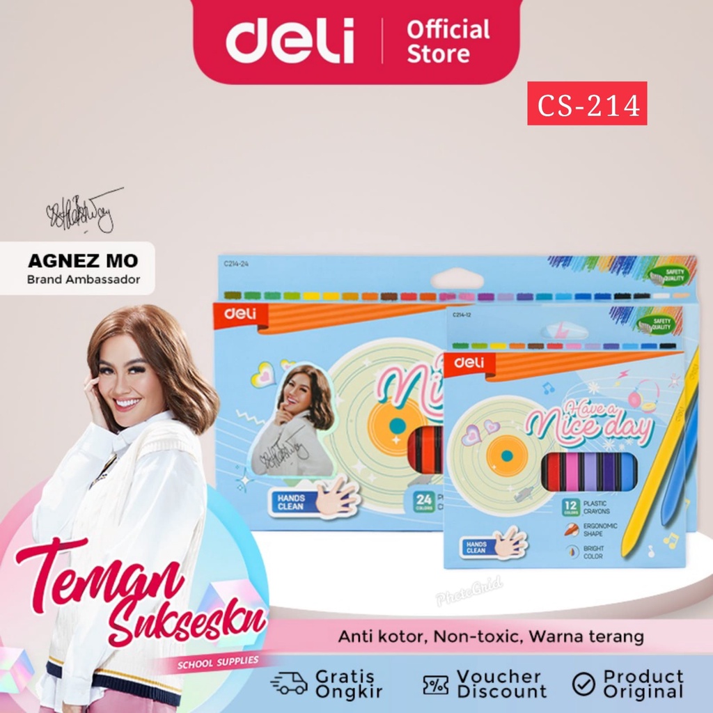 [DELI X AGNEZ MO] Deli Plastik Crayon/ Krayon Plastik 12 24 Warna C214